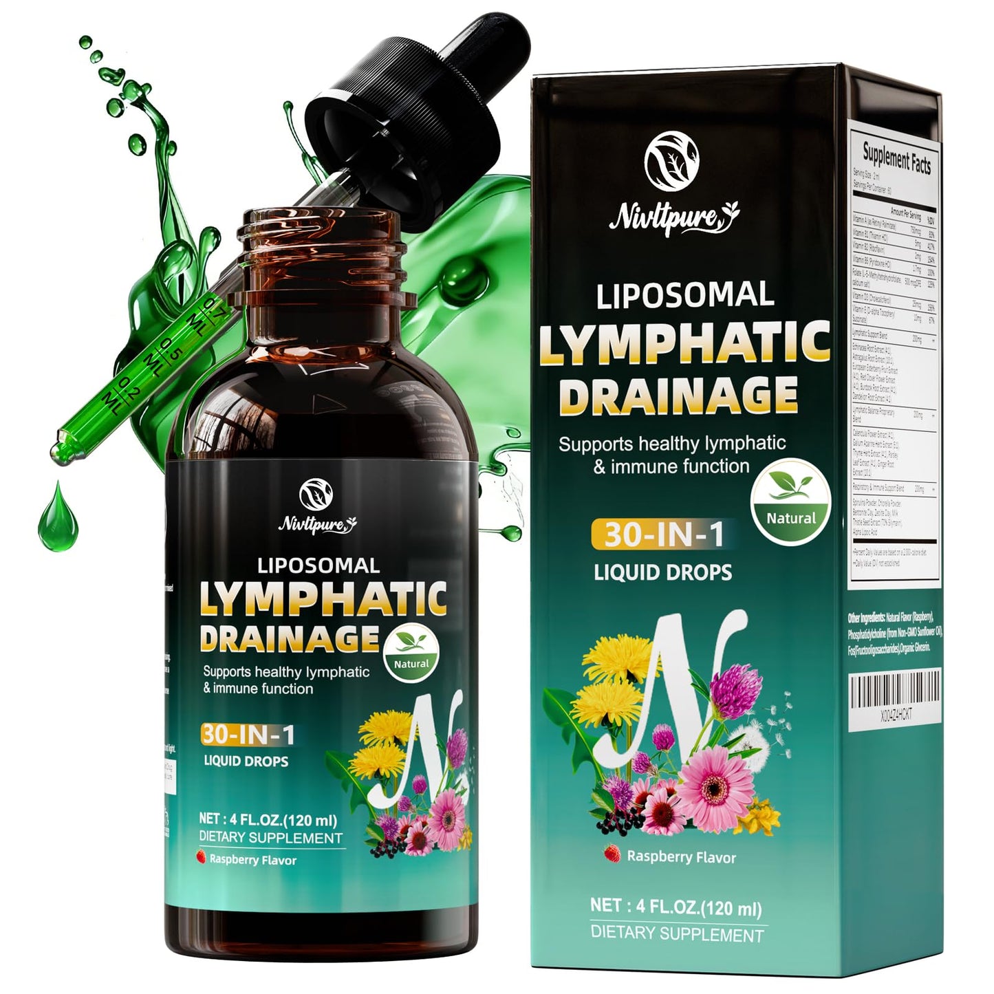 Liposomal Lymphatic Drainage Drops, 4 fl oz – 30-in-1 Lymphatic Drainage Supplements with 23 Herbs & 7 Vitamins – Supports Lymphatic System, Immune & Liver Health – Detox Support – 60-Day Supply Nivltpure buy supplements Au