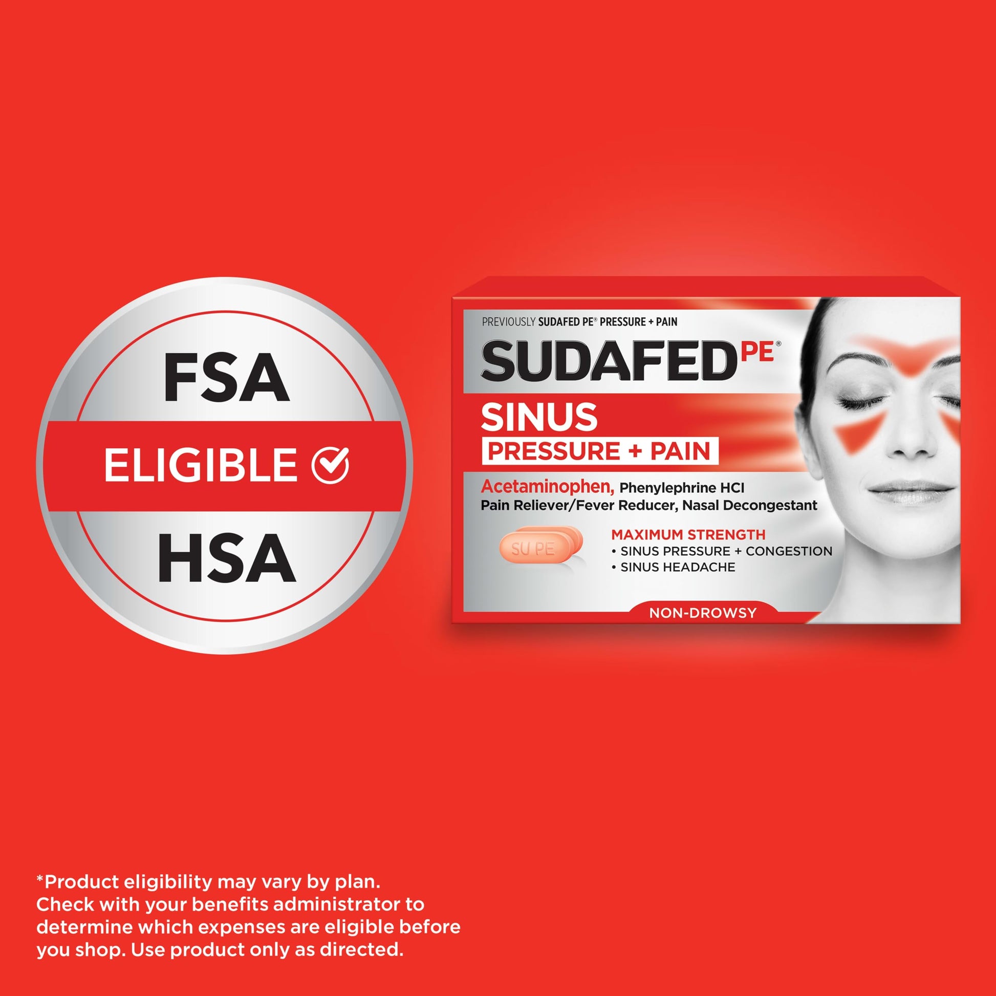 Sudafed PE Sinus Pressure + Pain Relief Tablets, Maximum Strength, Non-Drowsy, OTC Sinus Relief Medicine with Acetaminophen Pain Reliever & Phenylephrine HCl Nasal Decongestant, 24 ct Sudafed buy supplements Au
