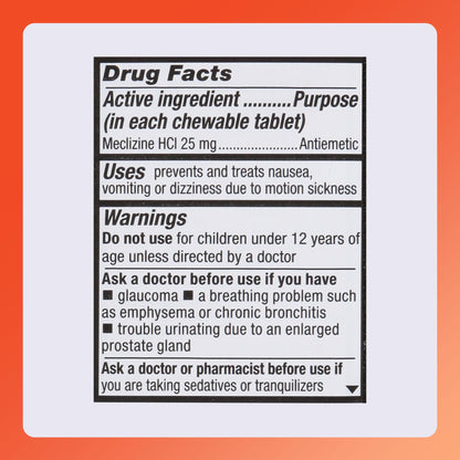 Rugby Meclizine Chewable Tablets 25mg - Anti-Nausea Medicine Helps with Motion Sickness - 100 Count (1 Pack) RUGBY LABORATORIES buy supplements Au