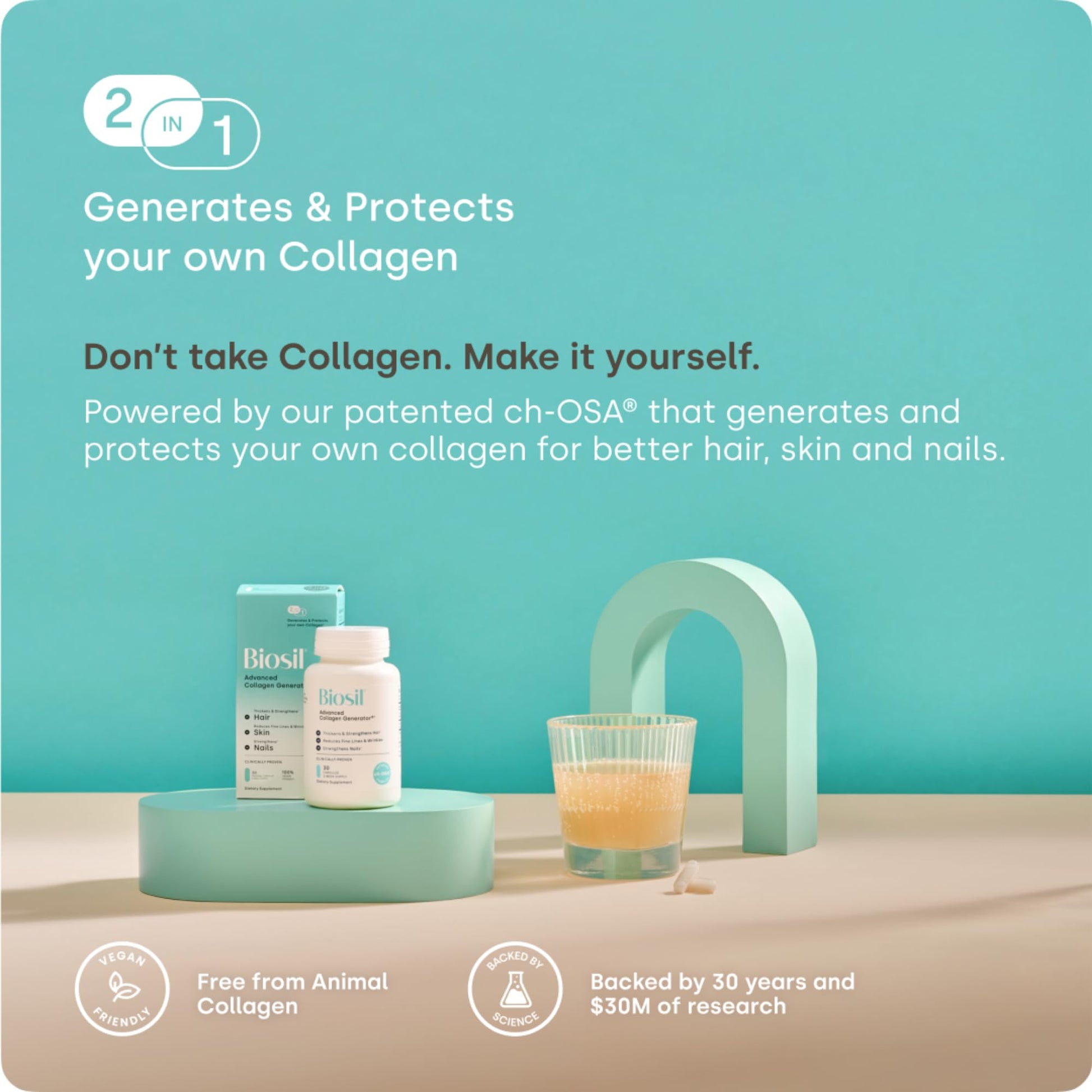 Biosil Collagen Booster Supplement - 120 Original Capsules - Patented ch-OSA Activator for Skin, Hair, Nails & Joints - Supports Natural Production - 60-Day Supply Biosil buy supplements Au