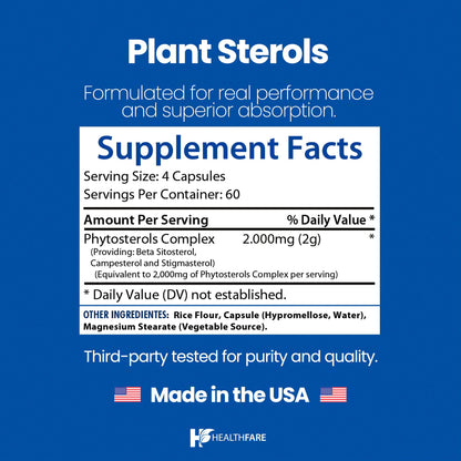 Healthfare Plant Sterols Capsules 2000mg | 240 Vegan Capsules | Beta Sitosterol & Phytosterol Complex | Plant-Based Supplement | Non-GMO & Gluten-Free | Made in the USA HealthfareBuy Supplements Australia