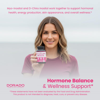 Myo-Inositol & D-Chiro Inositol Supplement For Women (120 Capsules, 2050mg Per Serving Ideal 40:1 Ratio Myo Inositol) Hormone Balance for Women - Third Party Tested