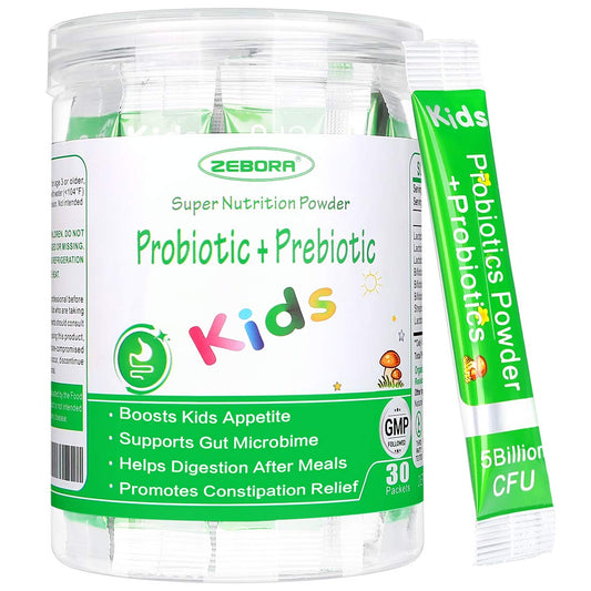 ZEBORA Kids Probiotic & Prebiotics Powder Age 3+ Support Children's Digestive & Immune System with Natural Source, Promotes Constipation Relief, Non-GMO