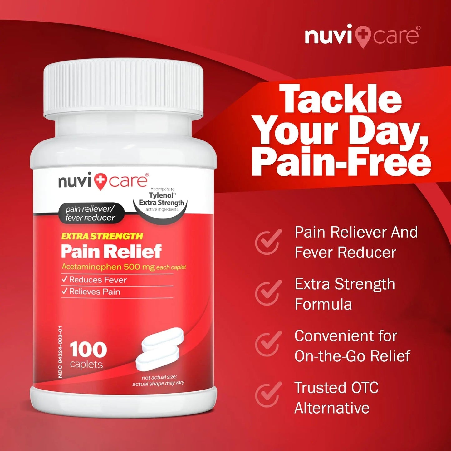 NUVICARE Acetaminophen 500mg Extra Strength Pain Relief - Compare to Tylenol Extra Strength Pain Reliever & Fever Reducer - 500mg Tablets for Adults for Headaches (100 Caplets) NUVICAREBuy Supplements Australia