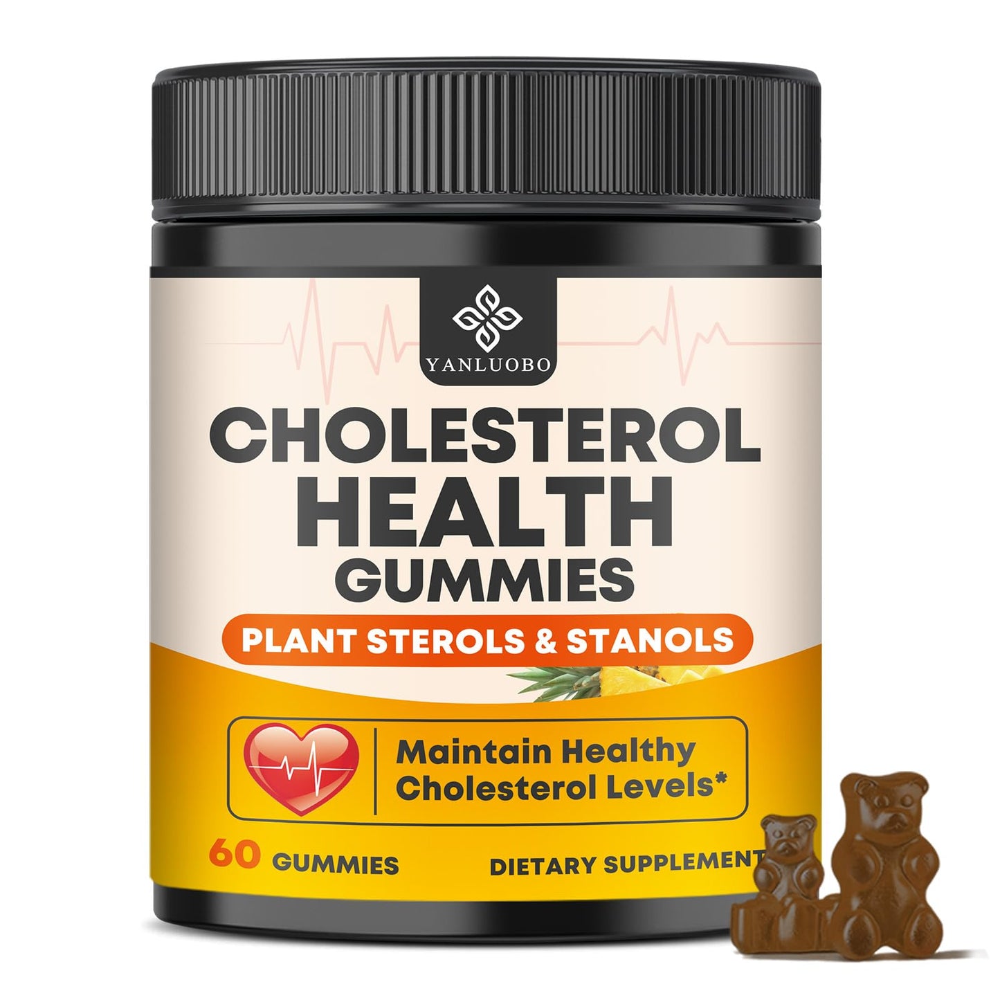 Cholesterol Supplements with 1200mg Plant Sterols & Stanols, Guggul, Bergamot, Red Yeast Rice, Cholesterol Complex Gummies Support Healthy Cholesterol Levels, Pineapple Flavor, 60 Counts YANLUOBOBuy Supplements Australia