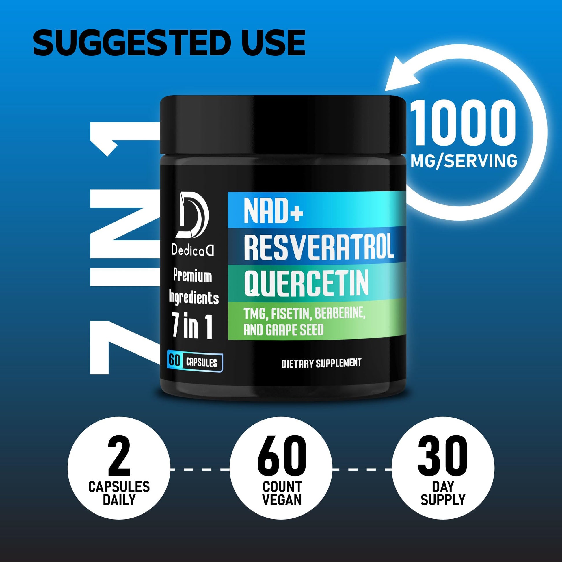 DEDICAD NAD.+ Supplement - Combined to Resveratrol, Quercetin, Berberine, Fisetin, TMG and Grape Seed - 60 Capsules DEDICAD buy supplements Au