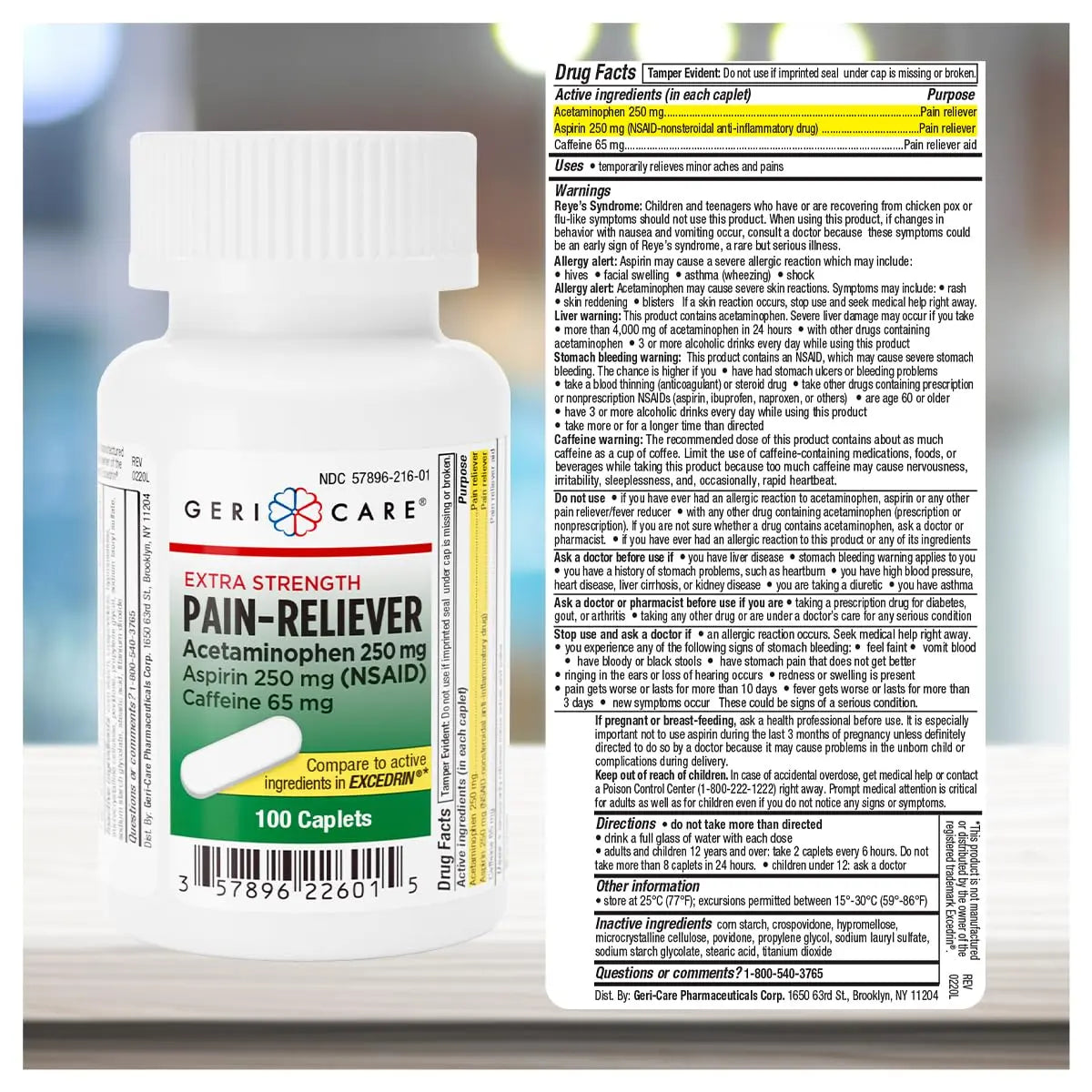 GeriCare Pain Reliever Extra Strength Caplets – 100 Count – Acetaminophen 250mg, Aspirin 250mg (NSAID), Caffeine 65mg – Powerful Triple-Action Formula for Headaches, Migraines & Minor Aches (2 Pack) GeriCareBuy Supplements Australia