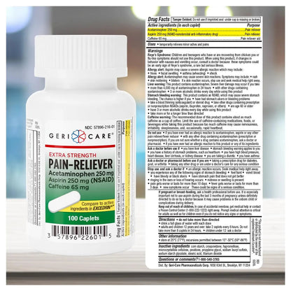 GeriCare Pain Reliever Extra Strength Caplets – 100 Count – Acetaminophen 250mg, Aspirin 250mg (NSAID), Caffeine 65mg – Powerful Triple-Action Formula for Headaches, Migraines & Minor Aches (2 Pack) GeriCareBuy Supplements Australia