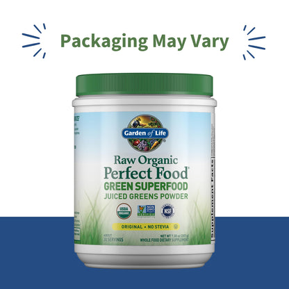 Garden of Life Raw Organic Perfect Food Green Superfood Juiced Greens Powder - Original Stevia-Free, 30 Servings, Non-GMO, Gluten Free Whole Food Dietary
