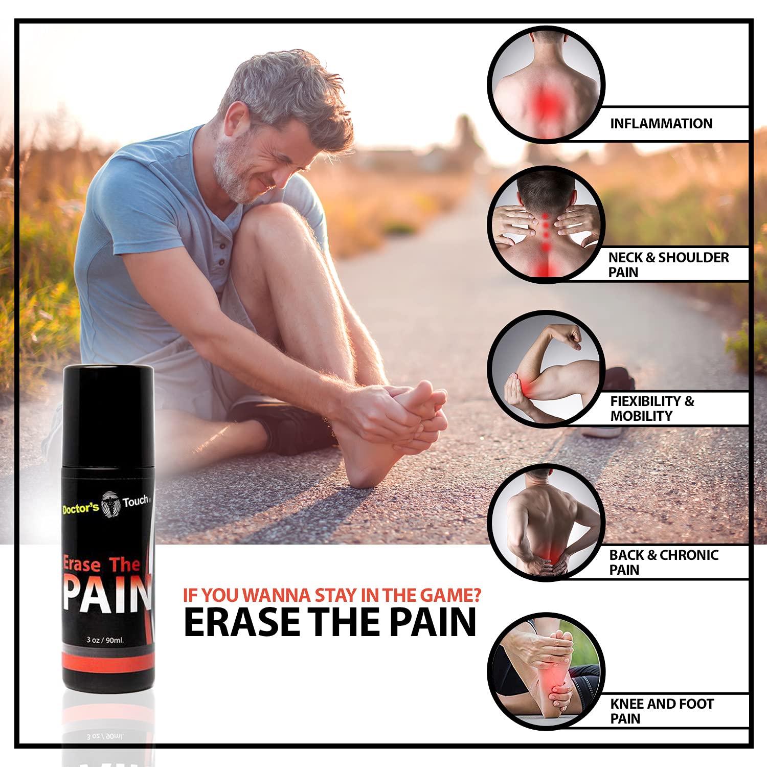 Doctor's Touch Erase The Pain Relief Roll On - Fast Acting Topical Pain Relief Roll On for Nerves, Joints, All Muscle Soreness and Discomfort - Roll on Muscle Pain Relief Doctor's TouchBuy Supplements Australia