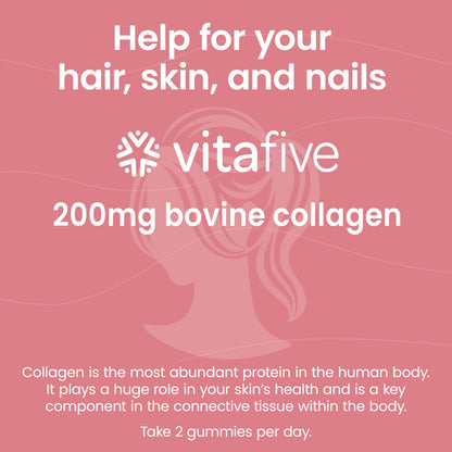 vitafive Collagen Gummies for Men and Women, Bovine Collagen, Collagen Gummy for Hair, Skin, and Connective Tissue Support, Gluten Free (50 Ct) vitafive buy supplements Au