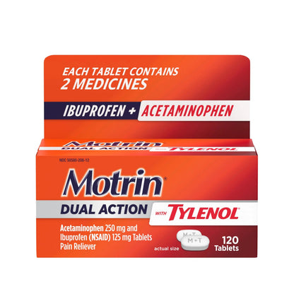 Motrin Dual Action with Tylenol, Ibuprofen & Acetaminophen Fast-Acting Dual Action Pain Reliever for Minor Aches & Pains, Ibuprofen (NSAID) 125 mg & Acetaminophen 250 mg, 120 ct MotrinBuy Supplements Australia
