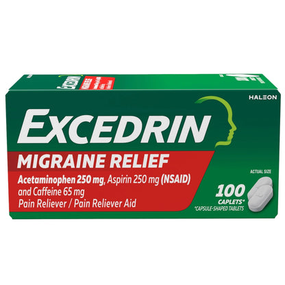 Excedrin Migraine Relief Caplets for Migraine Symptoms, Acetaminophen 250mg, Aspirin 250mg, Caffeine 65mg, Pain Reliever, 100 Count GlaxoSmithKlineBuy Supplements Australia