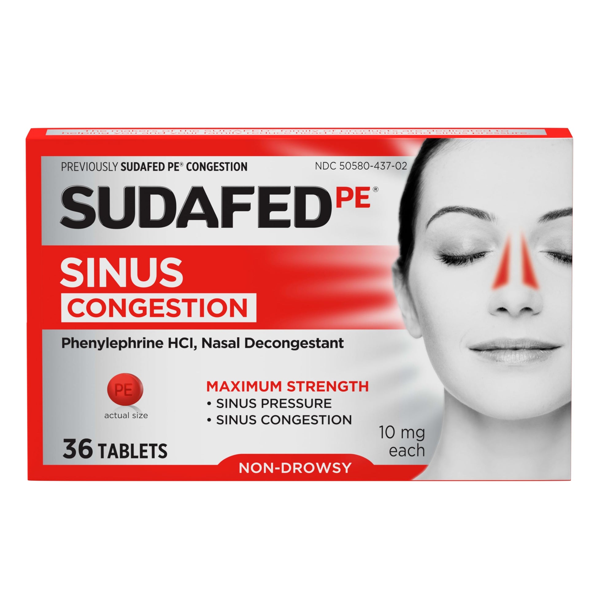 Sudafed PE Sinus Congestion Relief Tablets, Maximum Strength, Non-Drowsy 10 mg Phenylephrine HCI Decongestant for Sinus Pressure & Nasal Congestion Relief, Due to Cold or Allergies, 36 ct Sudafed buy supplements Au