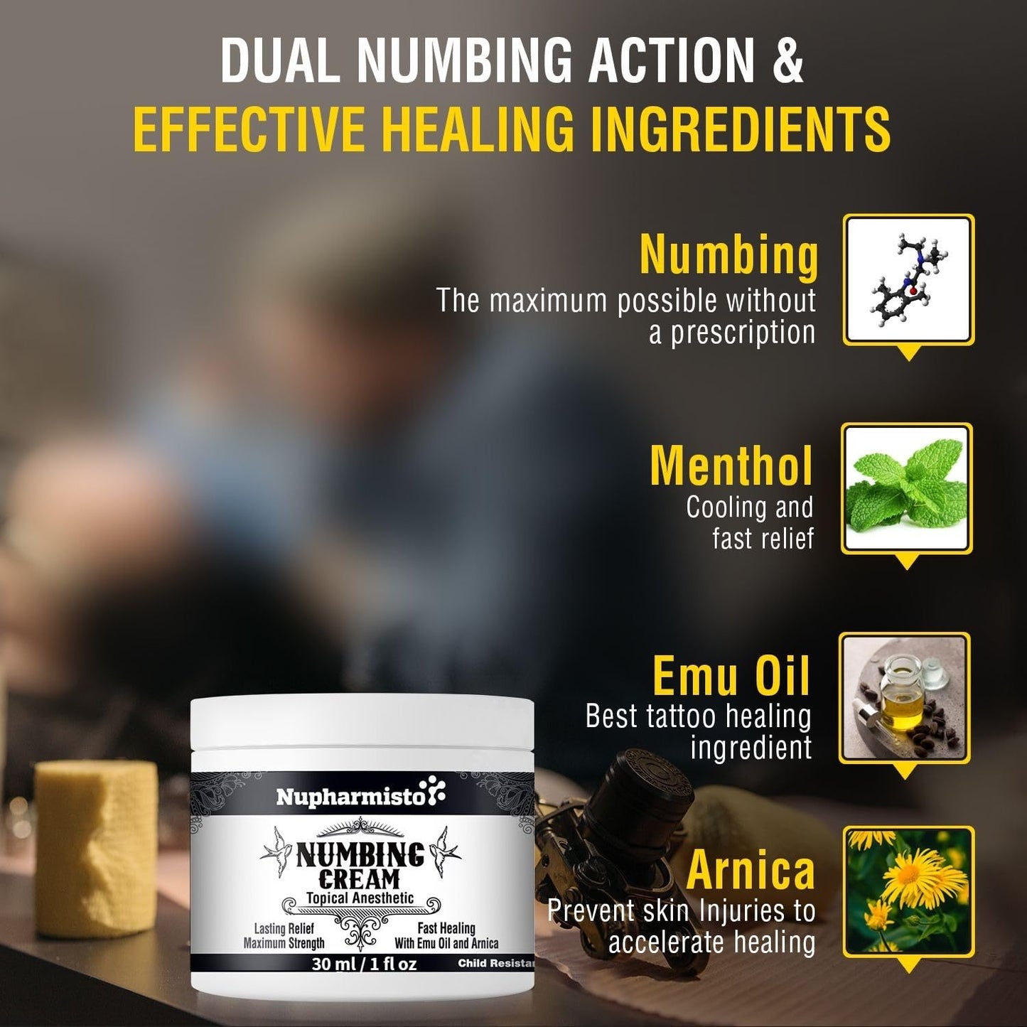 Nupharmisto Numbing Cream Maximum Strength : Long Lasting Numbing Cream with 5X Numbing - Emu Oil and Arnica 30 ml / 1 fl oz NupharmistoBuy Supplements Australia