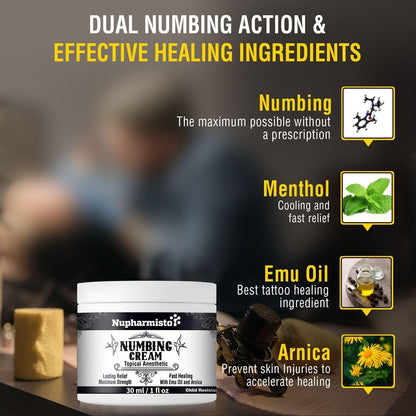 Nupharmisto Numbing Cream Maximum Strength : Long Lasting Numbing Cream with 5X Numbing - Emu Oil and Arnica 30 ml / 1 fl oz NupharmistoBuy Supplements Australia