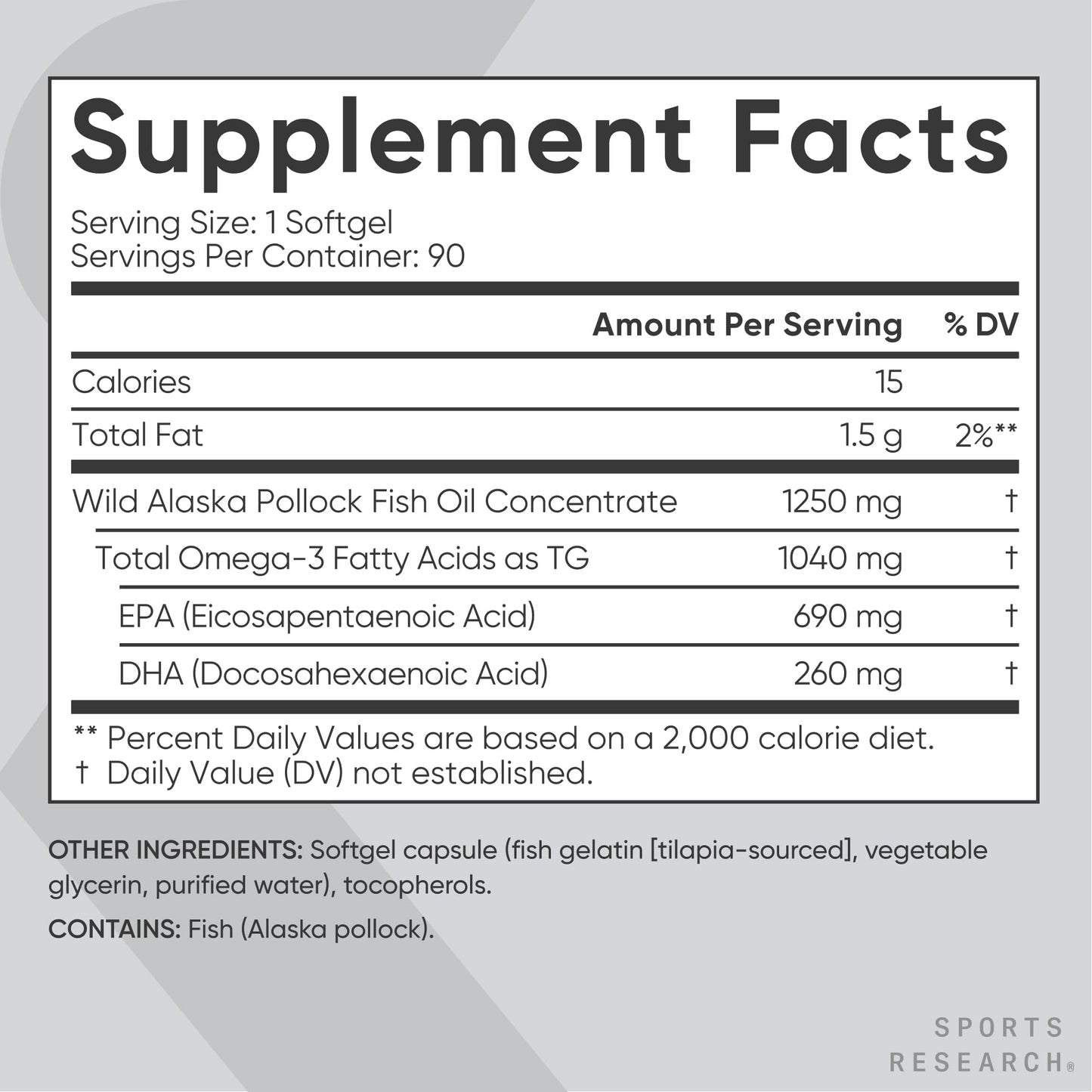 Sports Research® Omega-3 Fish Oil 1250 - Triple Strength Fish Oil Supplement from Wild Alaska Pollock - MSC Certified Sustainable · Non-GMO · Soy Free - 90 Softgel Capsules Sports ResearchBuy Supplements Australia