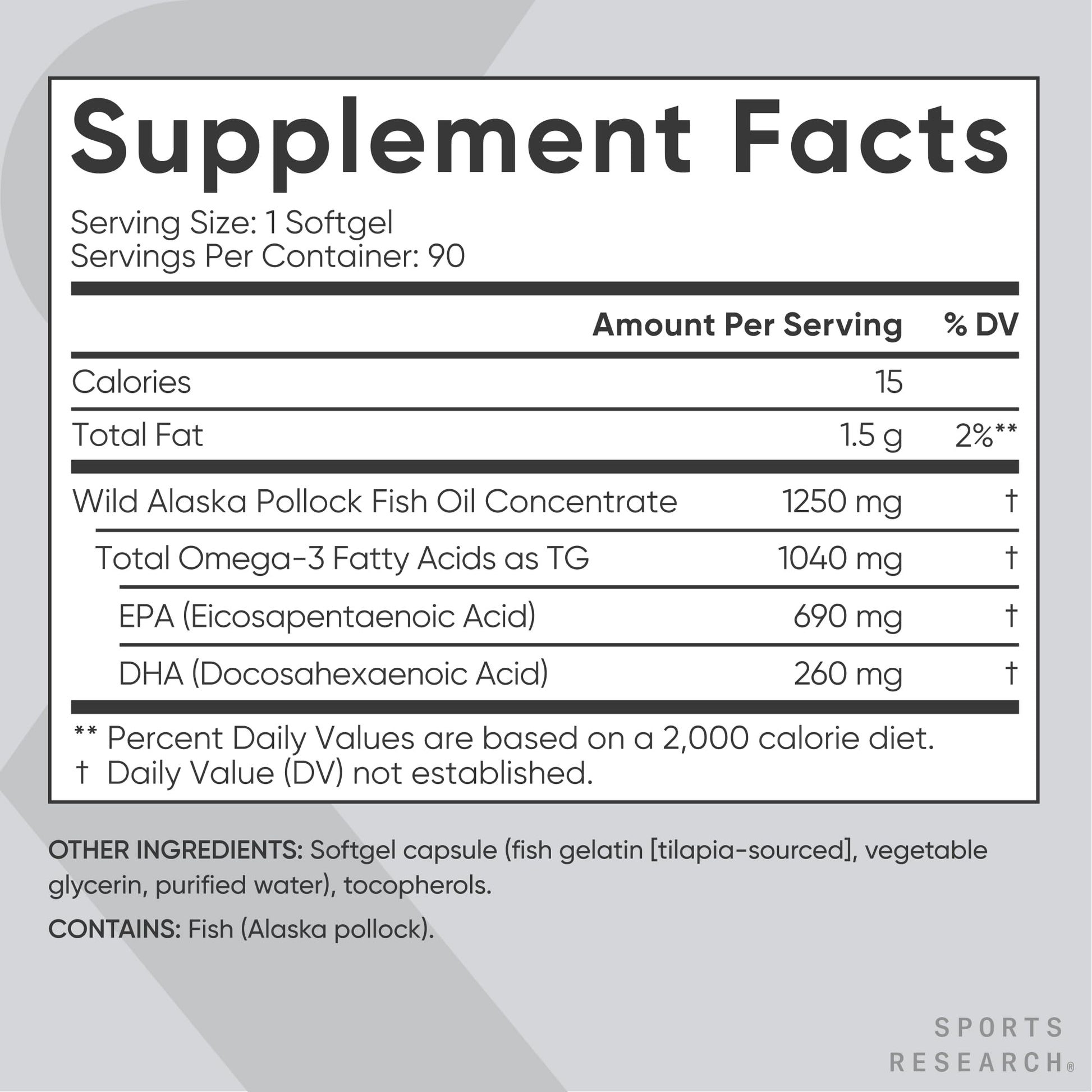 Sports Research® Omega-3 Fish Oil 1250 - Triple Strength Fish Oil Supplement from Wild Alaska Pollock - MSC Certified Sustainable · Non-GMO · Soy Free - 90 Softgel Capsules Sports ResearchBuy Supplements Australia
