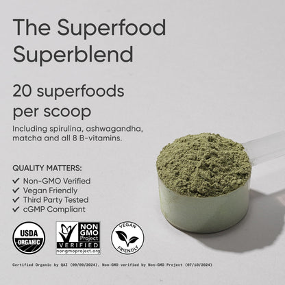 Sports Research® Organic Greens Superfood Powder w/Spirulina & Chlorella, Adaptogens, Enzymes, Probiotics & 8 VIT Bs for Gut & Mood Support* - Vegan, Sugar-Free & Low-Cal Original 20 Servings Sports Research buy supplements Au