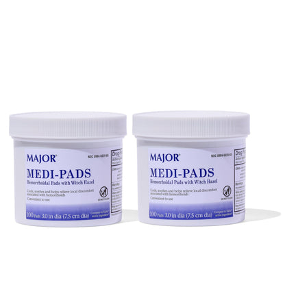 MAJOR Medi-Pads - Hemorrhoidal Hygienic Cleansing Witch Hazel Pads - Cooling Relief with Aloe - 100 Count Jar (2 Pack) MAJORBuy Supplements Australia