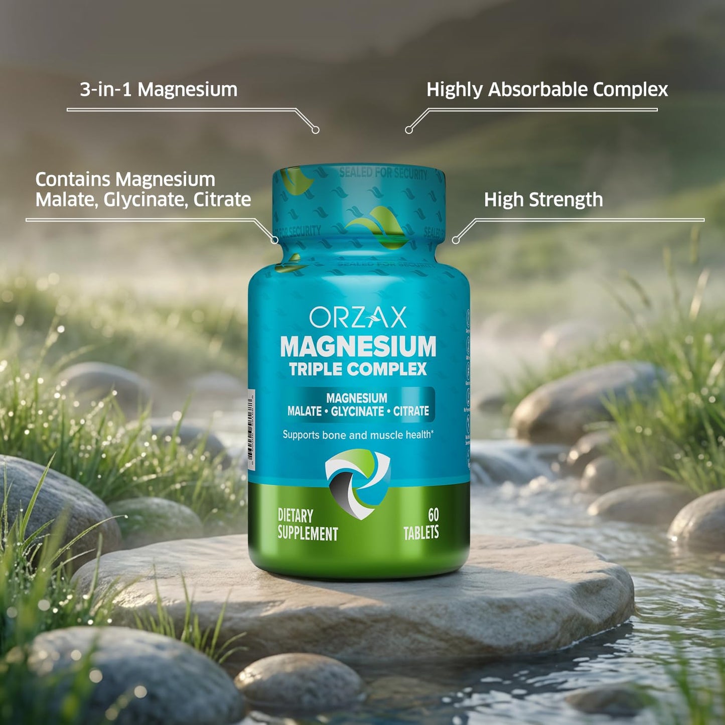 ORZAX Magnesium Triple Complex | Magnesium Glycinate, Citrate, Malate | Vegan, Gluten Free, Dairy Free, Halal | 200 mg of Triple Complex Magnesium for Muscles & Energy for Women and Men | 60 Tablets ORZAX buy supplements Au