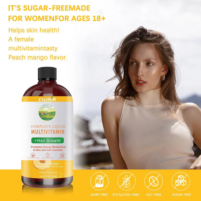 ESUNM Complete Liquid Multivitamin + Hair Growth, Promotes Energy Metabolism& Skin and Hair Function| Vitamin C D | B Vitamins | ESUNM