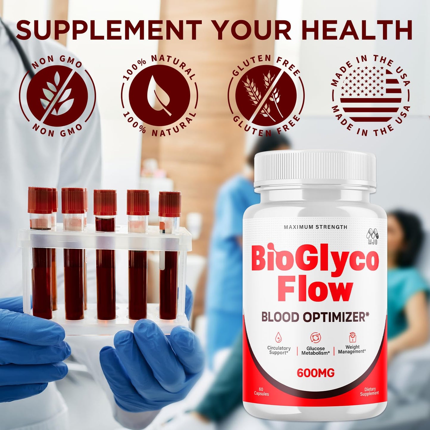 (3 Pack) BioGlyco Flow Blood Optimizer Capsules, Official BioGlyco Flow Pills with All Natural Ingredients, Advanced Health and Wellness Supplement with Maximum Strength Multivitamins (180 Capsules) MJO buy supplements Au