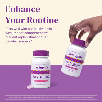 BariMelts Vitamin B12 Plus, 90 Fast-Dissolving Tablets (3-Month Supply), Sugar-Free Bariatric Vitamins for Women, Includes B12, B6