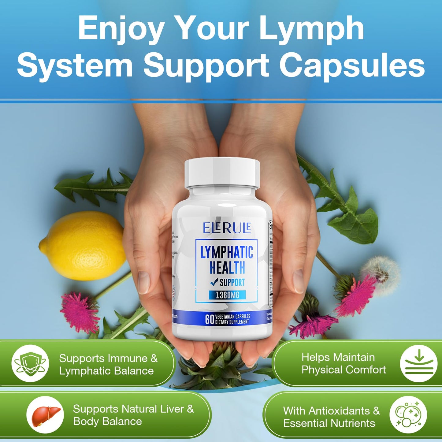 ELERULE Lymphatic Support Supplement, Lymphatic Drainage Supplements with with Dandelion, Burdock, Echinacea, Lemon & More, Lymph System Support for Men and Women – 60 Capsules ELERULE buy supplements Au