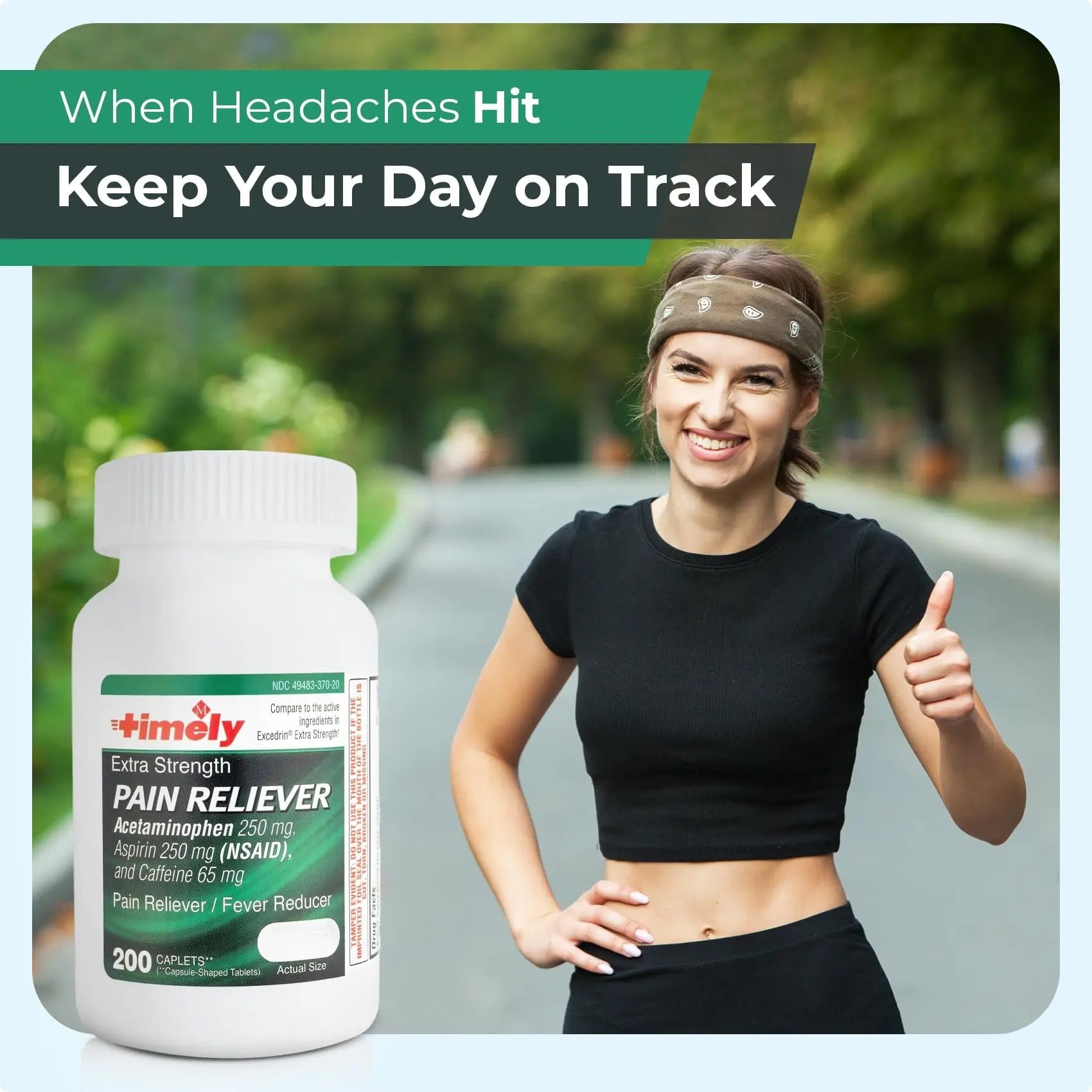 TIME-Cap Labs Extra Strength Acetaminophen 250mg with Aspirin 250mg & Caffeine 65mg Caplets - Triple Action Pain Reliever for Migraines & Headache Relief, Muscle Aches & Body Pain (200 Count) TIME-CAP LABS, INC.Buy Supplements Australia