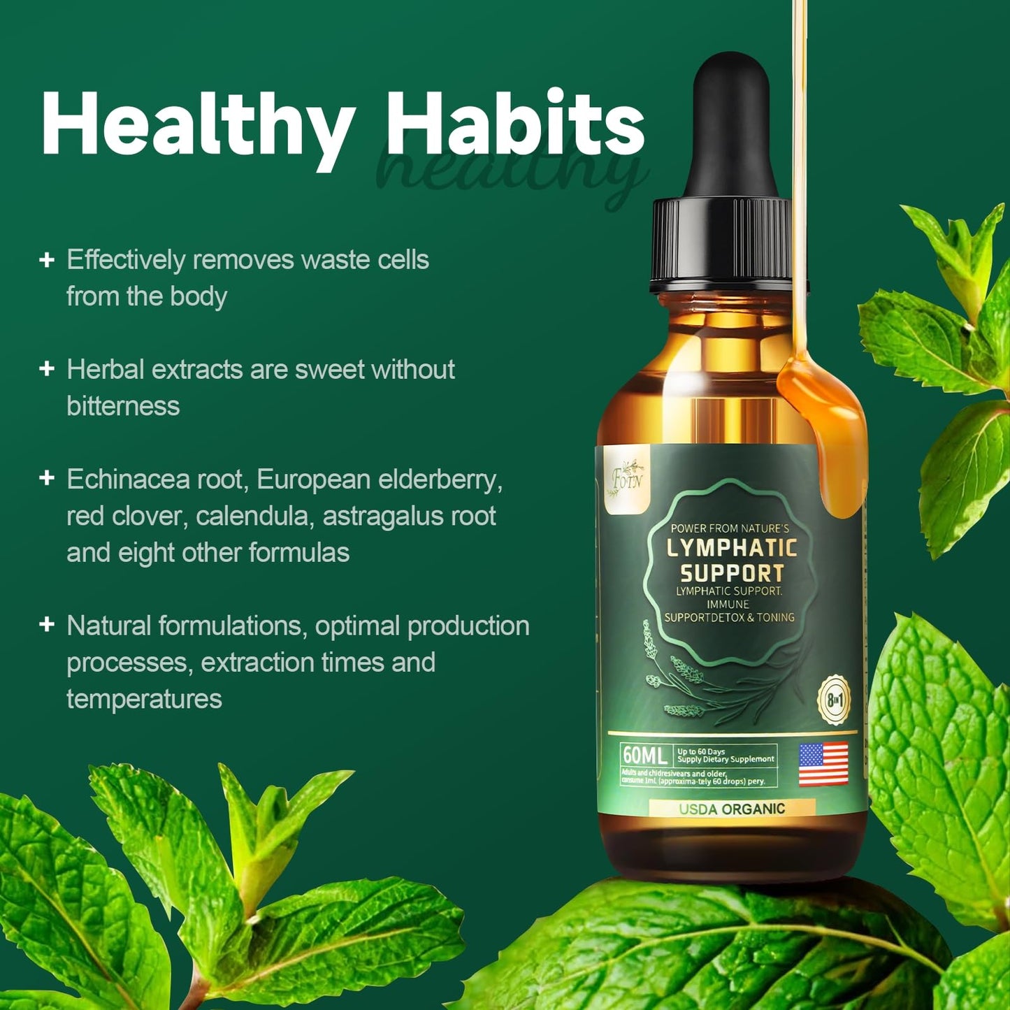 FOTN Lymphatic Drainage Drops - Organic Herbal Supplements - Echinacea | Elderberry | Astragalus | Burdock | Calendula | - Immune Support, Lymphatic Detoxd&Cleanse, 2 fl oz FOTN buy supplements Au