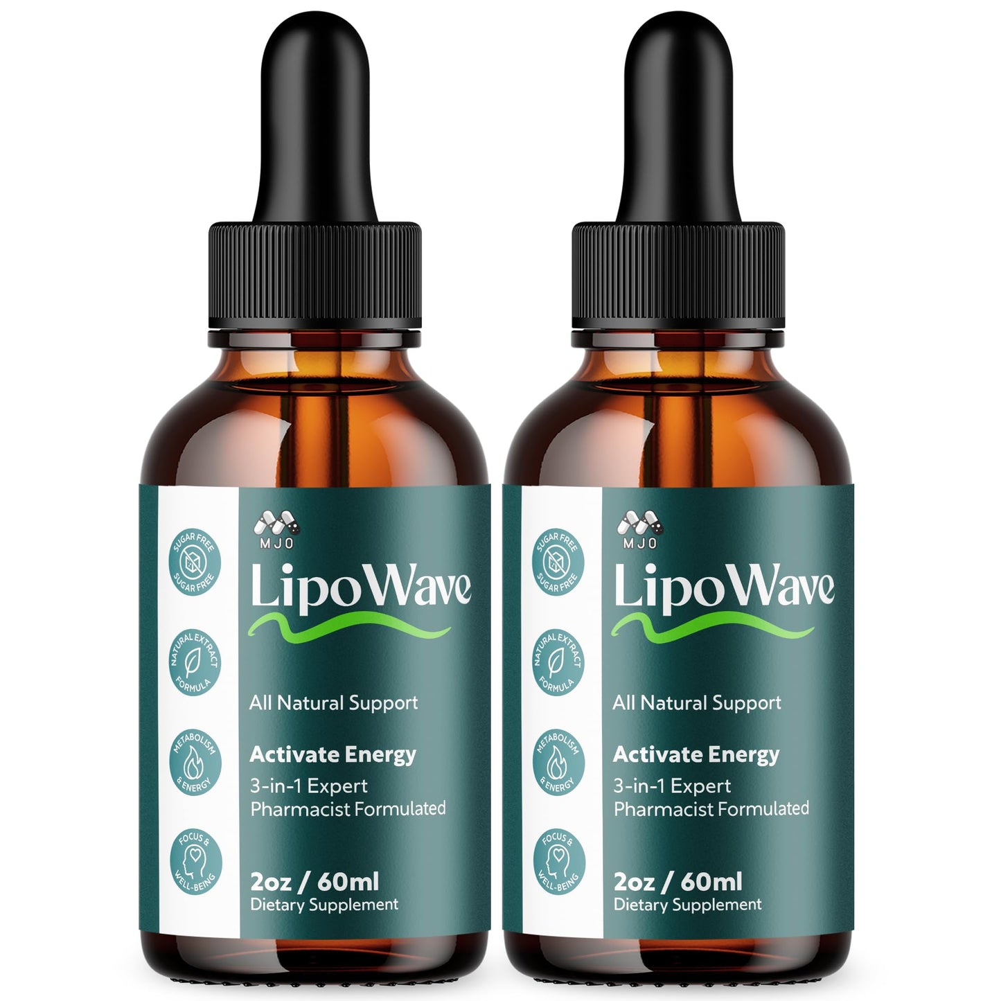 Two bottles of LipoWave dietary supplements on a white background