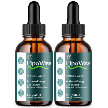 Two bottles of LipoWave dietary supplements on a white background