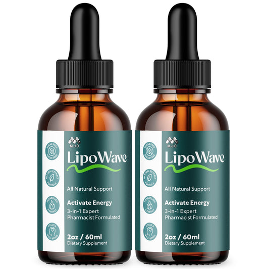 Two bottles of LipoWave dietary supplements on a white background