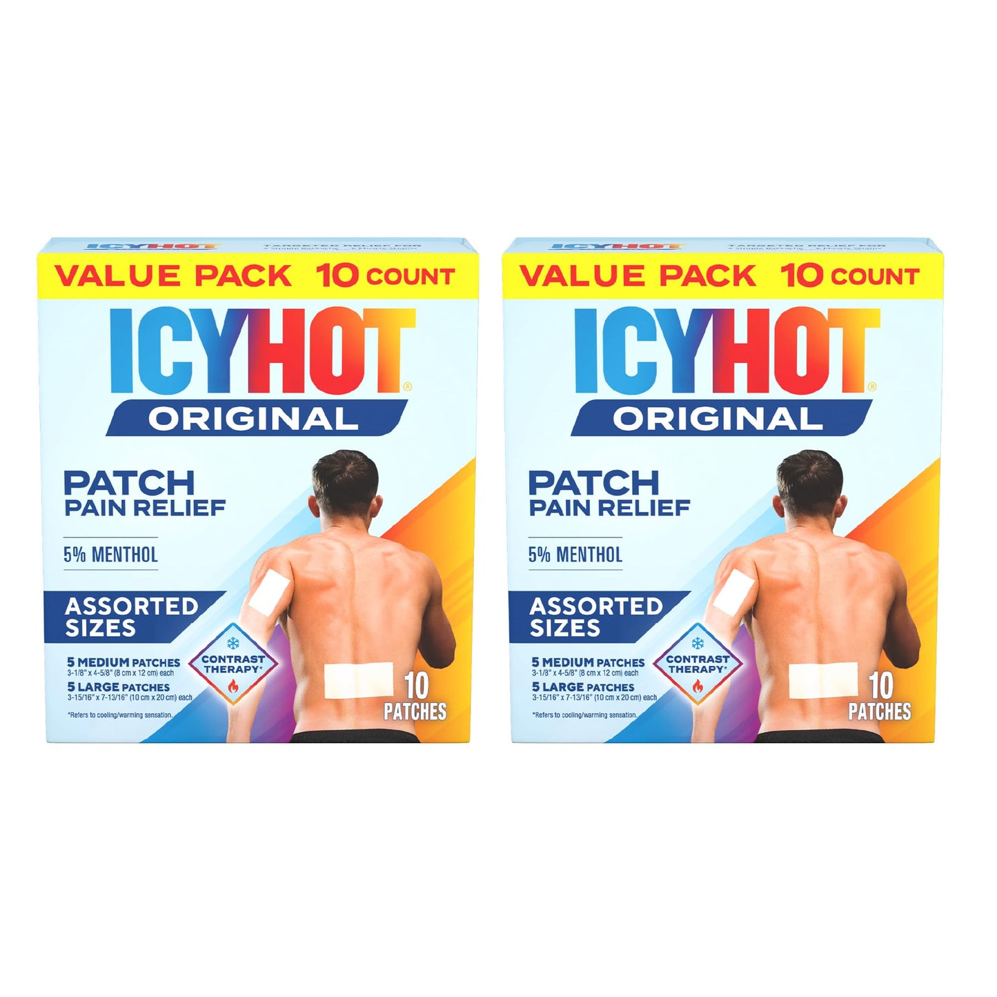 Icy Hot Original Pain Relief Patch Variety Pack with 5% Cooling Menthol for Fast-Acting Muscle and Joint Pain Relief, 5 Medium and 5 Large Comfortable Fabric Patches, 10 Ct., 2 pk Icy HotBuy Supplements Australia