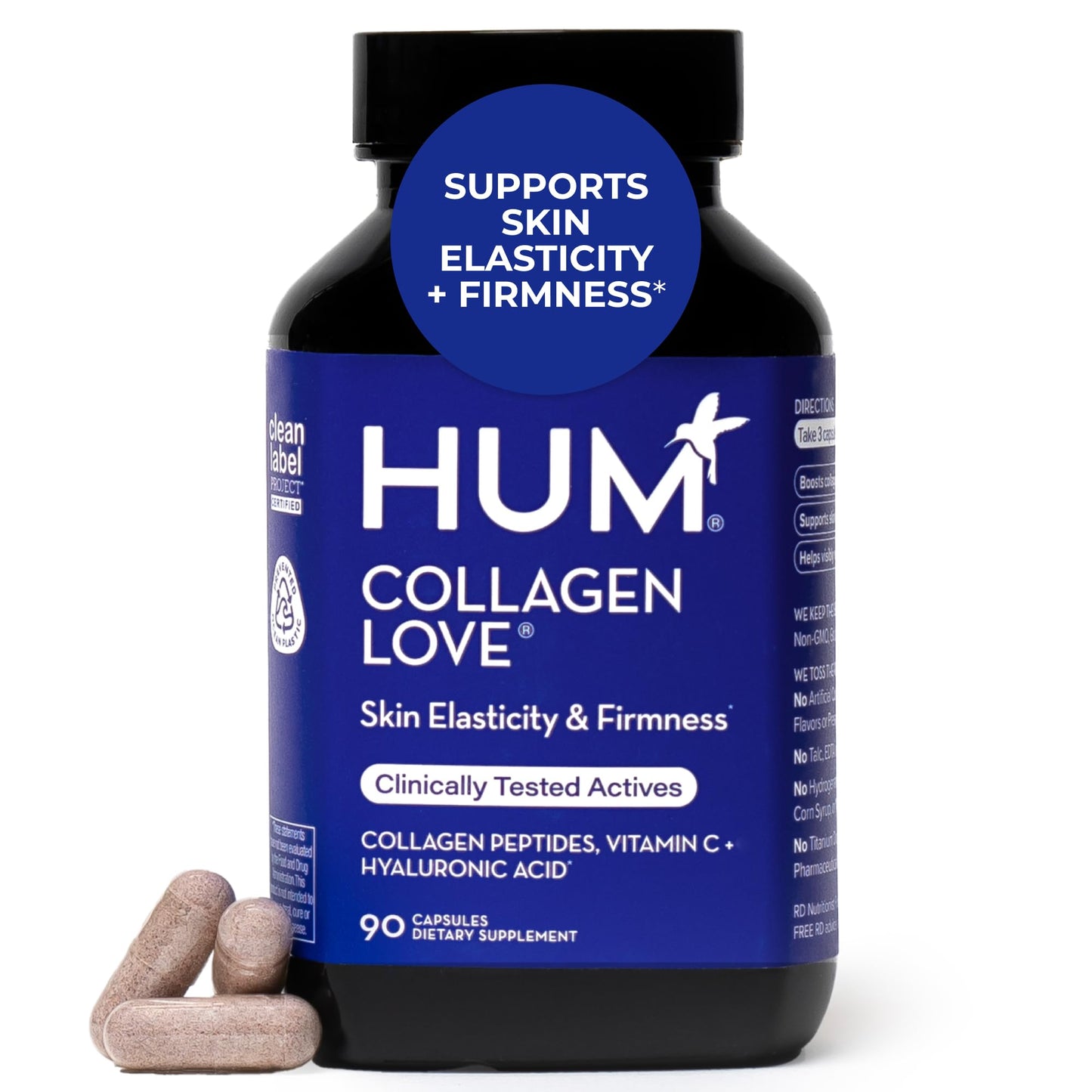 HUM Collagen Love Skin Supplement, Collagen Peptides Capsules with Hyaluronic Acid & Vitamin C, Supports Firm Skin & Helps Minimize Signs of Aging, Supplements