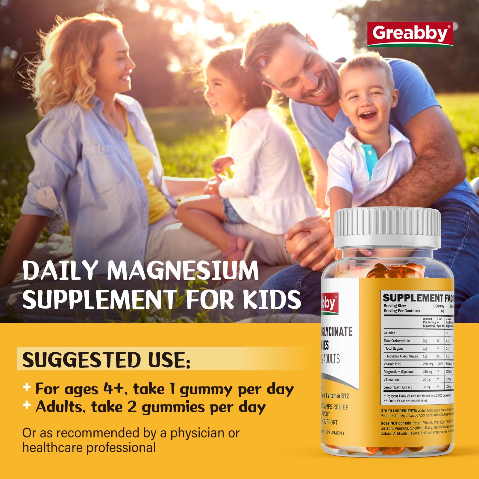 Magnesium Glycinate Gummies for Kids & Adults - Magnesium Glycinate 300mg Chewable Supplement - Promotes Sleep, Muscle, Relaxation (60Count) GREABBYBuy Supplements Australia