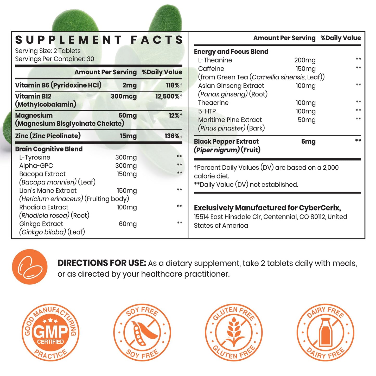 17-in-1  Supplement for Memory and Focus - Supplement for Concentration, Clarity, Energy & Focus - Natural Caffeine Blend with Vitamins, Amino Acids & Herbal Extracts - 60 Tablets
