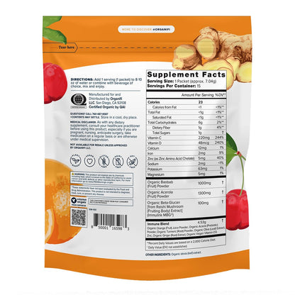 Organifi Immunity - Organic Superfood Immunity Support - 15 Single Serve Packets - Immunity Powder for T Cell Production and Upper Respiratory Health - Mushroom Beta Glucans, Vitamin C, D and Zinc OrganifiBuy Supplements Australia