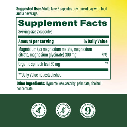 MegaFood Magnesium Glycinate, Citrate & Malate 300mg Supplement - Highly Absorbable Blend to Support Heart, Nerve Health & Relaxation,