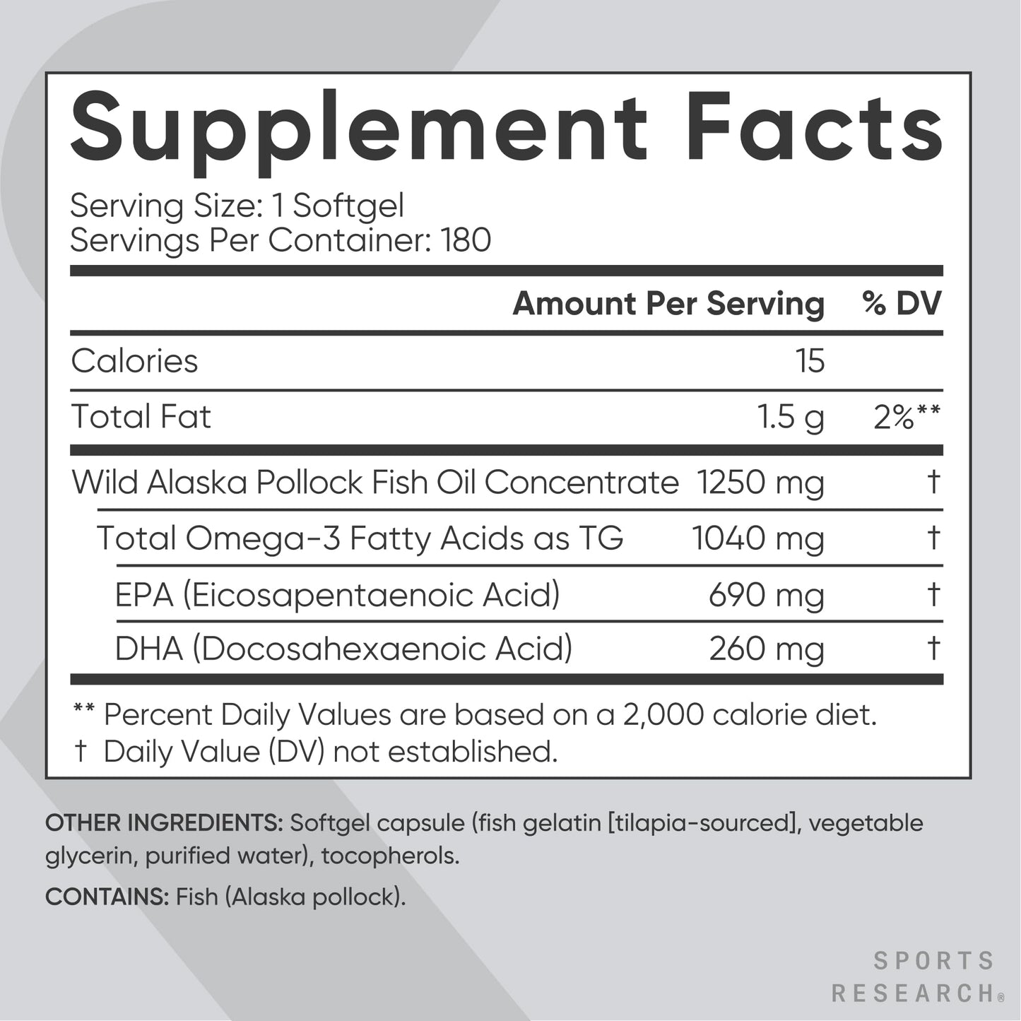 Sports Research® Omega-3 Fish Oil 1250 - Triple Strength Fish Oil Supplement from Wild Alaska Pollock - MSC Certified Sustainable · Non-GMO · Soy Free - 180 Softgel Capsules Sports Research buy supplements Au
