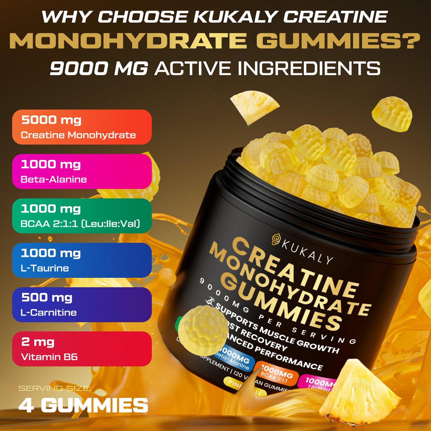 ZyterX Creatine Monohydrate Gummies for Men & Women, 9000MG Creatine Gummies Sugar Free with L-Taurine, BCAA 2:1, B12 B6 for Boost Strength, Focus & Endurance,