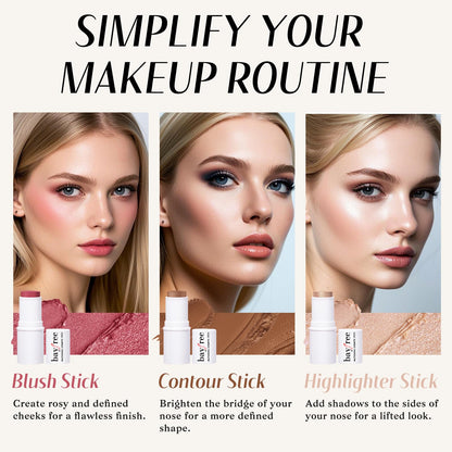 KIMUSE Face Sticks Trio, Cream Blush Stick & Highlighter Stick & Contour Stick for Sculpt the Cheeks, Long Lasting Cream Contour Stick Trio for Face Makeup, with Brush KIMUSEBuy Supplements Australia