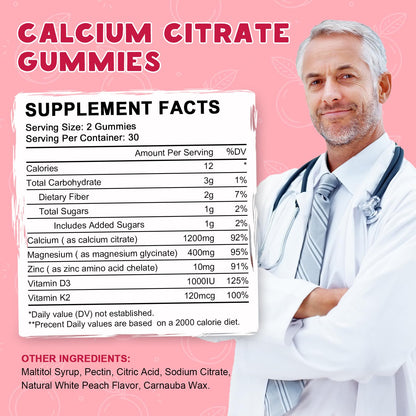 (2 Pack) Calcium Citrate 1200mg with Vitamin D3 Supplements Gummies for Women & Men, Calcium Gummies with Vitamin D3 K2, High Absorption