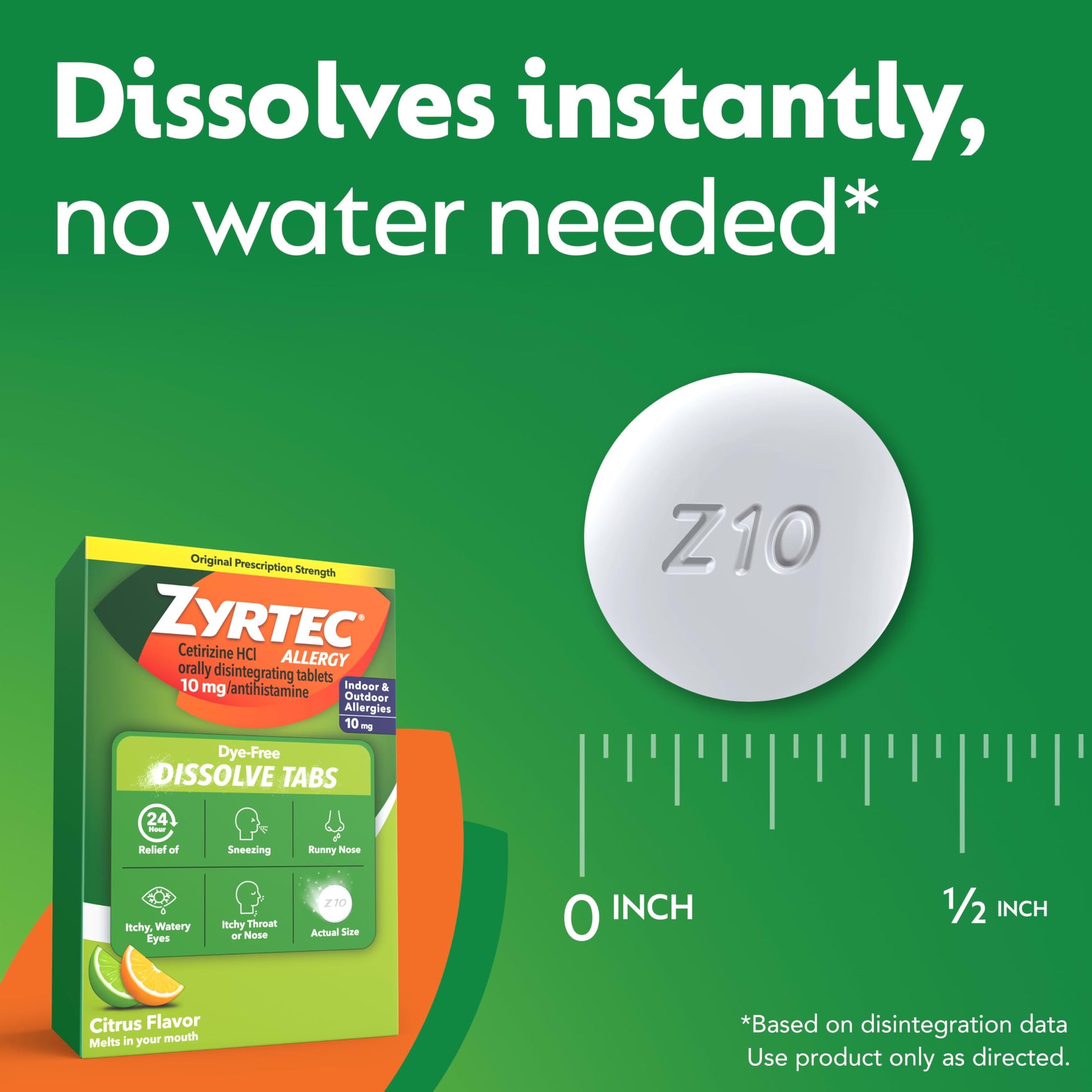 Zyrtec 24 Hour Dye-Free Allergy Relief Dissolve Tablets with 10 mg Cetirizine HCl, Citrus Flavored Antihistamine Allergy Medicine Helps Relieve Sneezing, Runny Nose, & Itchy Eyes, 24 ct Zyrtec buy supplements Au