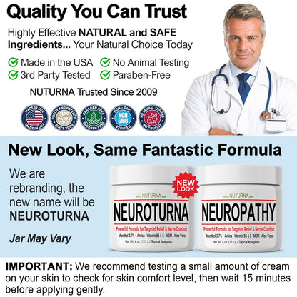 Nuturna Nerve Cream - Fast Acting Comfort for Feet, Hands, Legs & Toes - Ultra Strength Menthol, Arnica, Aloe Vera, MSM - Cooling Soothing Comfort - Non-Greasy, Paraben-Free - 4 oz NuturnaBuy Supplements Australia
