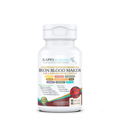 KAPPA NUTRITION Iron 26mg, Vitamin C & Orange 150mg, Folate 667mcg DFE, Vitamin B12, Beetroot, Brewers Yeast, Broccoli & MCT Oil 9 in 1 Advanced Complex (90 Capsules) KAPPA NUTRITIONBuy Supplements Australia