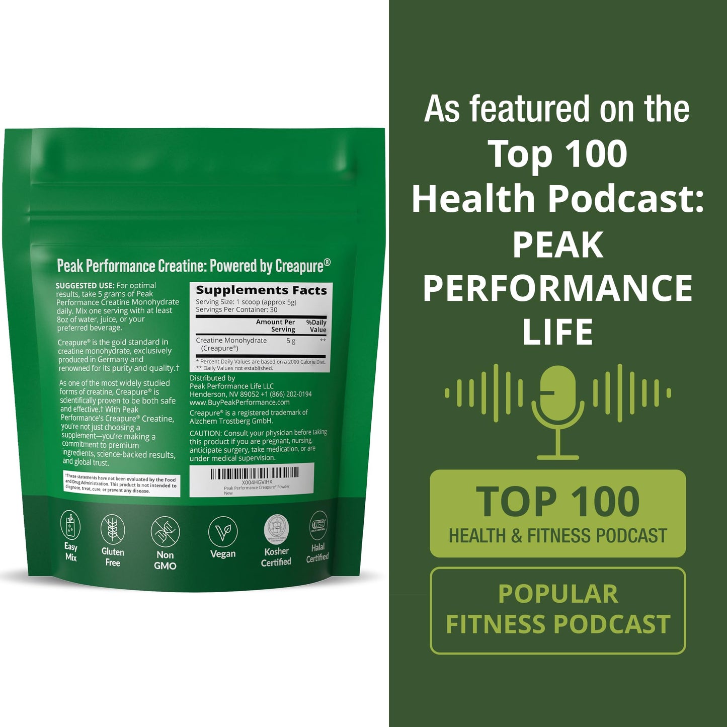 Creapure Creatine Monohydrate Powder. Ultra High Purity German Made Creatine with Nothing Else Added at All. Pure and Unflavored for Men & Women.