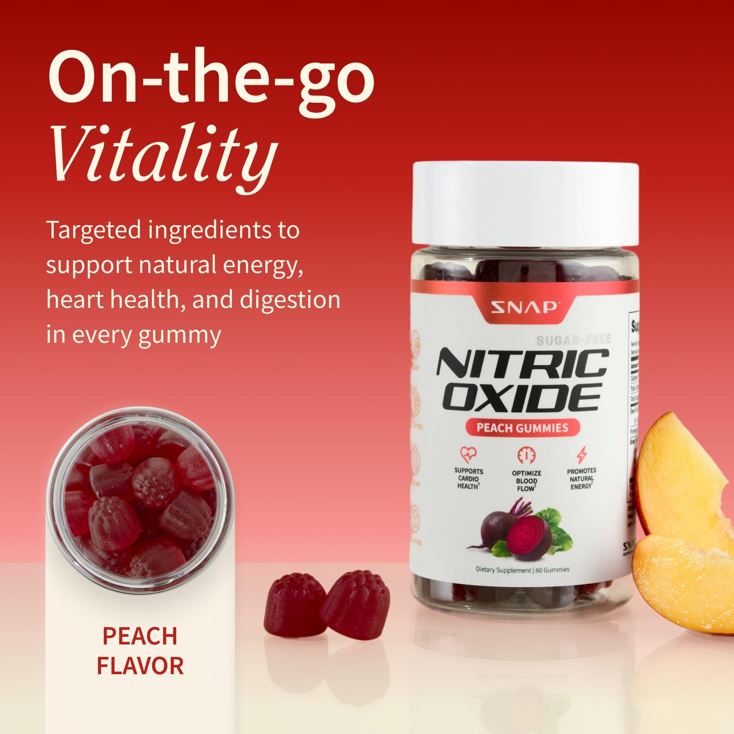 Snap Supplements Nitric Oxide Beet Root Gummies Supplement with Organic Beets - Energy & Circulation Support, 60 Sugar-Free Gummies (30 Servings, 1 Month Supply), Peach Snap Supplements buy supplements Au
