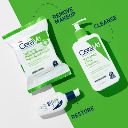CeraVe Makeup Remover Wipes, Plant Based Face Wipes, Biodegradable in Compost, Waterless Face Wash, Travel Essentials for Women